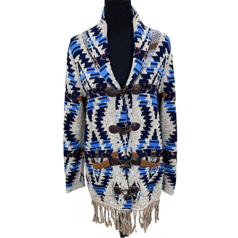 Allison Daley Duffle Button Front Fringe Trim Cardigan Small